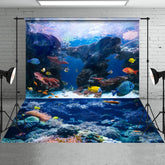 Aperturee - Summer Ocean Landscape Backdrop + Blue Ocean Reef Floor Mat